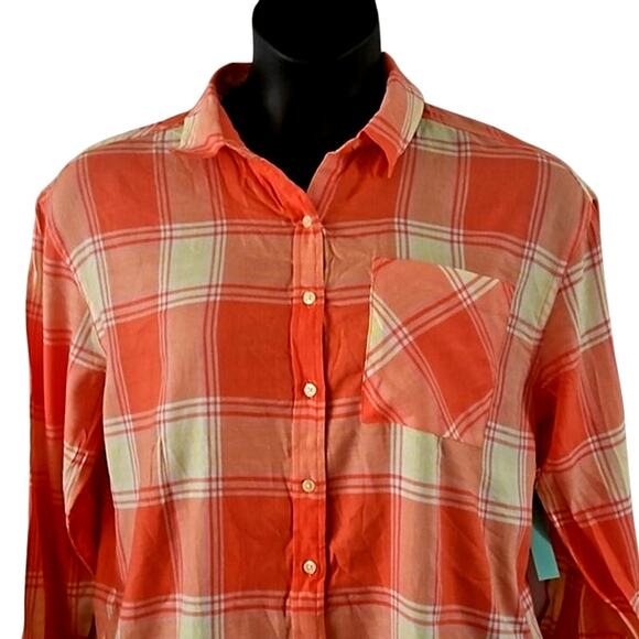 NWOT Abound Women Oversized Coral Plaid Flannel Long Sleeve ButtonUp Shirt Small - Picture 6 of 8